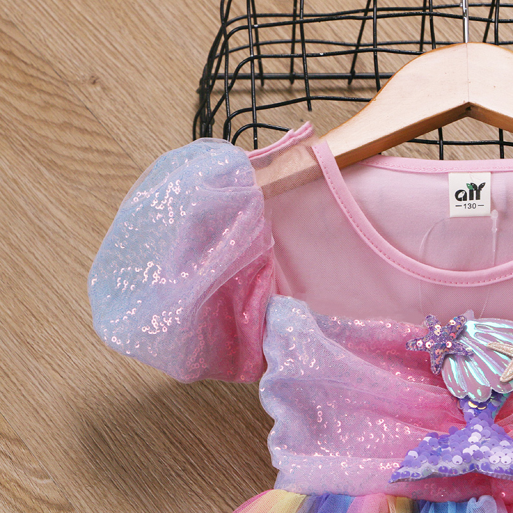 纯棉跨境女童连衣裙独角兽童裙女宝宝蓬蓬裙发光美人鱼公主裙代发详情12