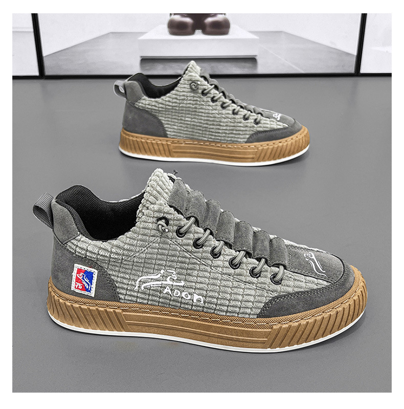 男鞋秋季2023新款灯芯绒平板鞋百搭一脚蹬高档帆布鞋软底运动潮鞋详情25