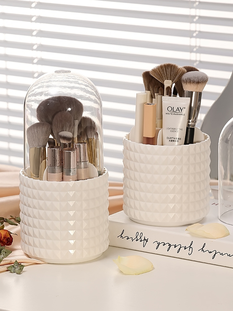 Simple and popular transparent rotating pen holder, acrylic dust-proof brush holder with cover, rotating desktop cosmetics storage box pic 5