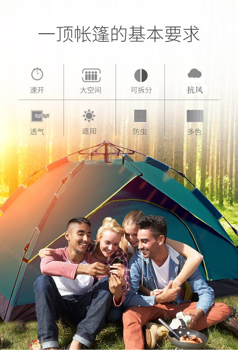 Cool Travel Outdoor Camping Tent 2-3-4 person Fully automatic tent Spring-type quick-opening sun Protection camping tent pic 2