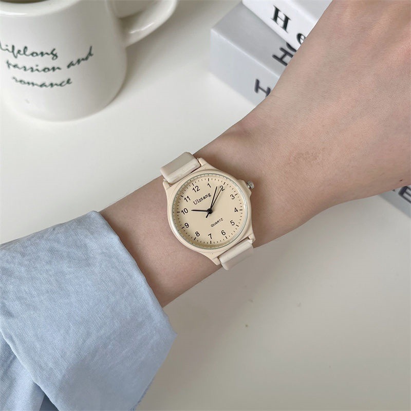 考试专用手表女高中学生指针式上课看时间青春校园验控显白奶茶色详情6