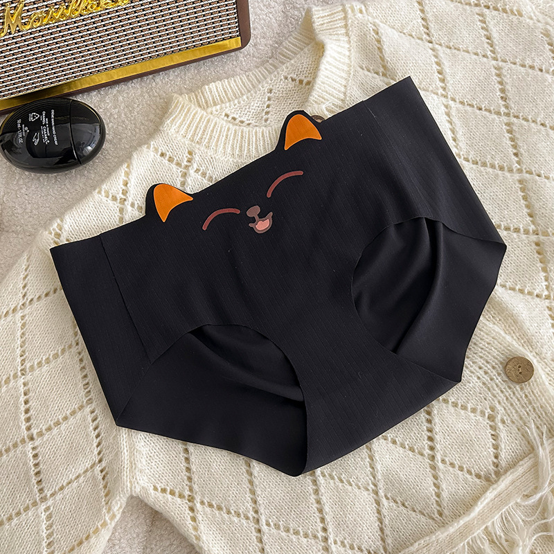 无痕内裤少女可爱猫咪中腰抗菌苹果臀舒适卡通日系女士三角裤新款详情12