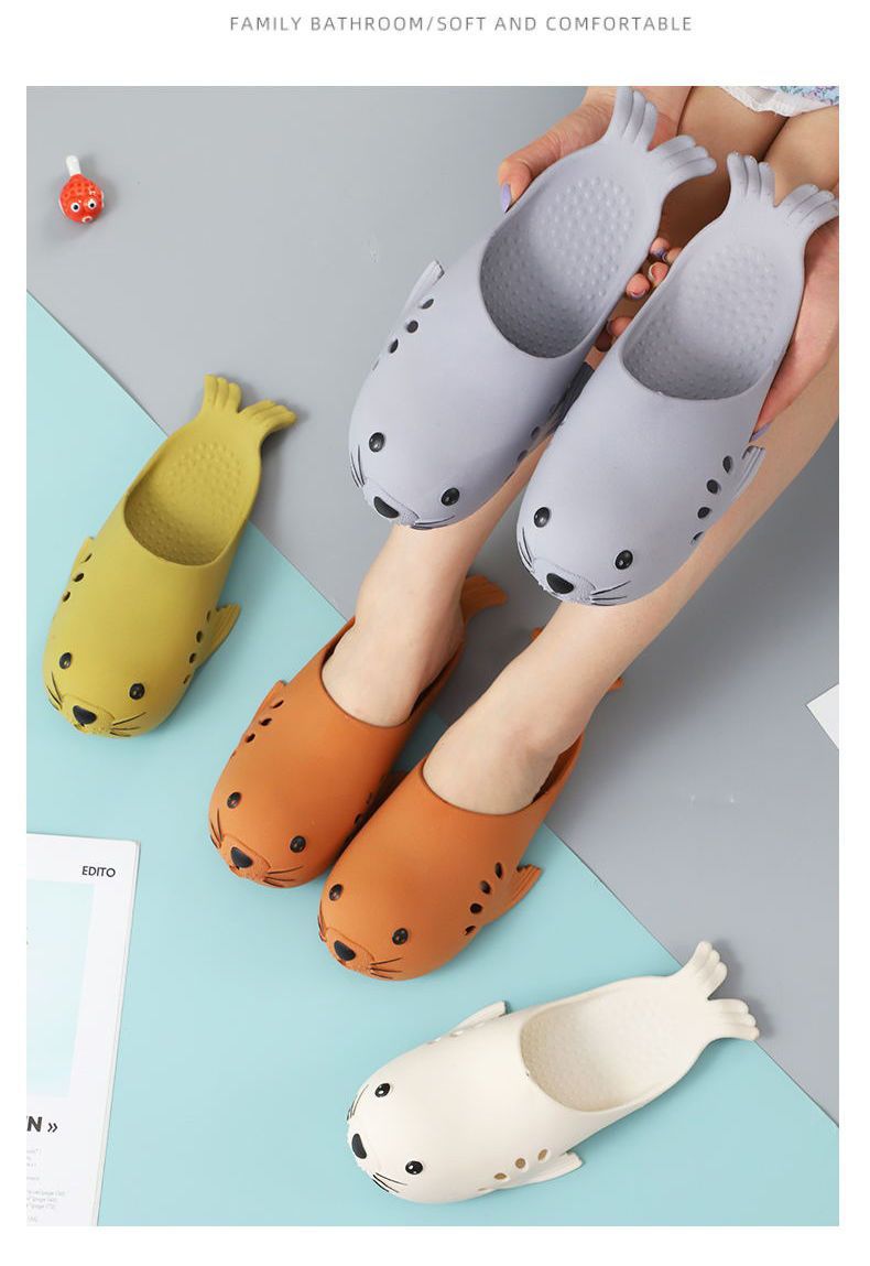 New sea lion couple slippers for women, cartoonish and cute summer, girlish cool slippers for home wear, beach headscarves for men pic 14
