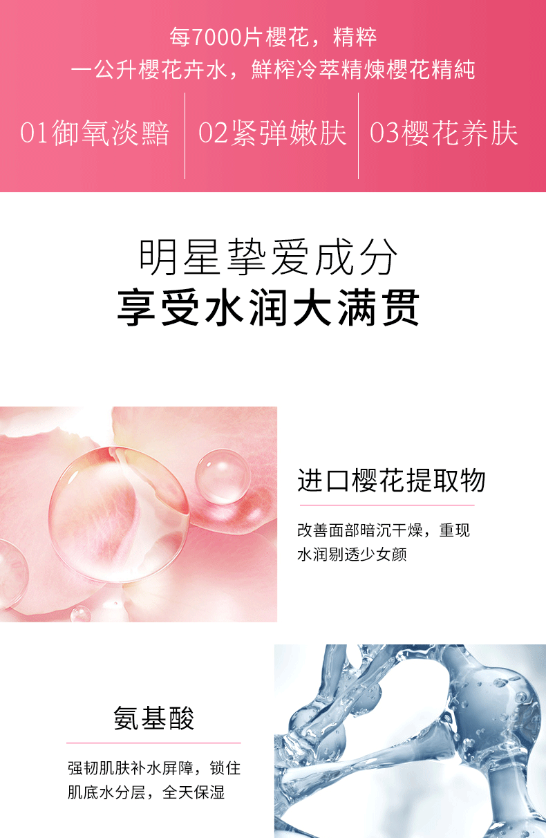 Wholesale autumn and winter amino acid cherry blossom skincare set, hydrating, moisturizing, refreshing and oil-control cosmetics full set of genuine products pic 4