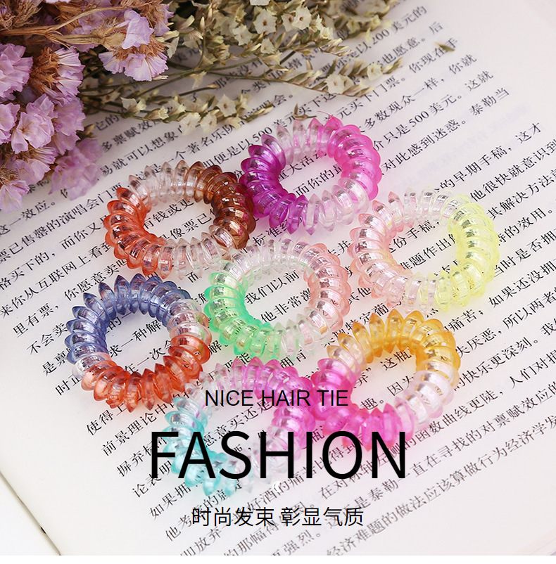 新款果冻三色电话线发圈创意弹力儿童头饰发箍头绳饰品批发外贸详情1
