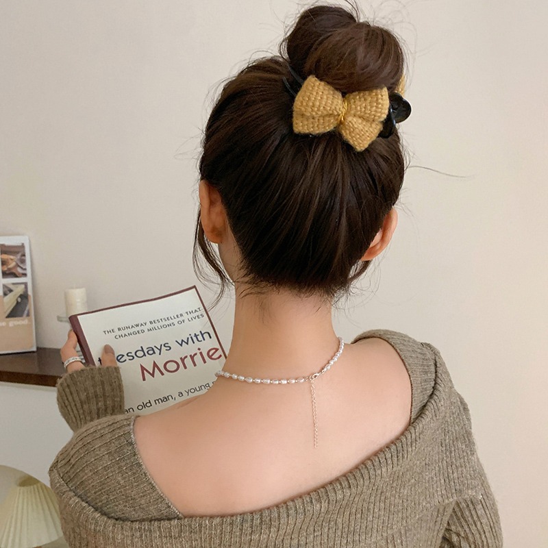 国潮系列丸子头的发饰秋冬蝴蝶结抓夹针织夹子扎高马尾女款后脑勺发夹详情5