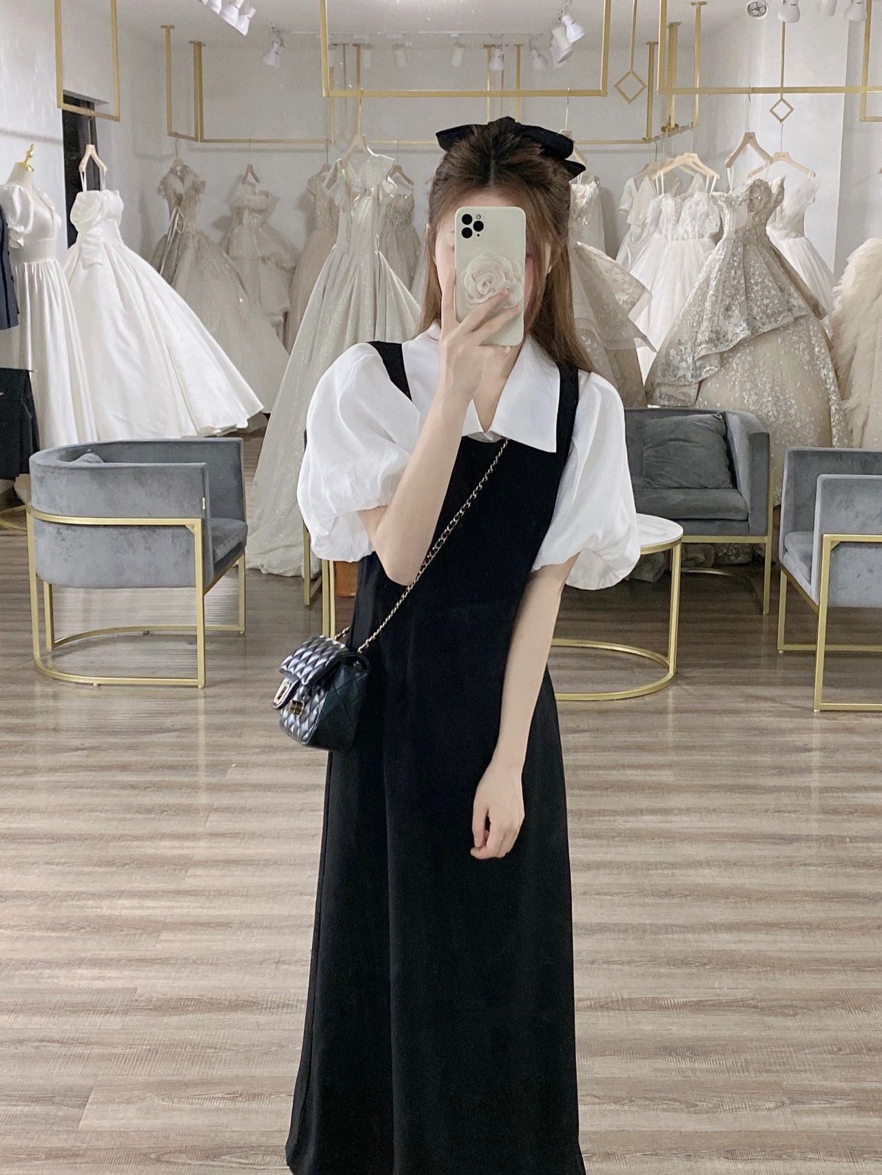 A two-piece Korean-style sweet shirt with strap dress set, a summer French petite design that makes you look younger pic 21