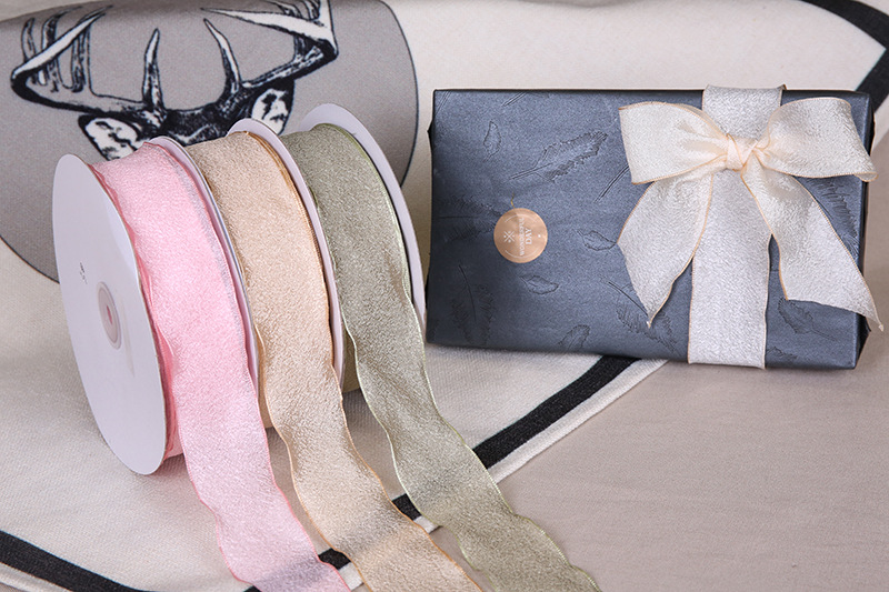 Dingxin fish tail Ribbon wholesale Korean version wave-burned edge yarn ribbon handcrafted hair accessory bow gift box packaging ribbon pic 8