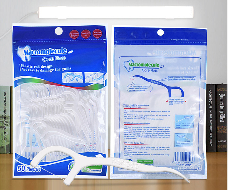 50 pieces of zipper bagged dental floss picks for export, high-molecular bagged dental floss, high-tensile dental floss picks pic 12