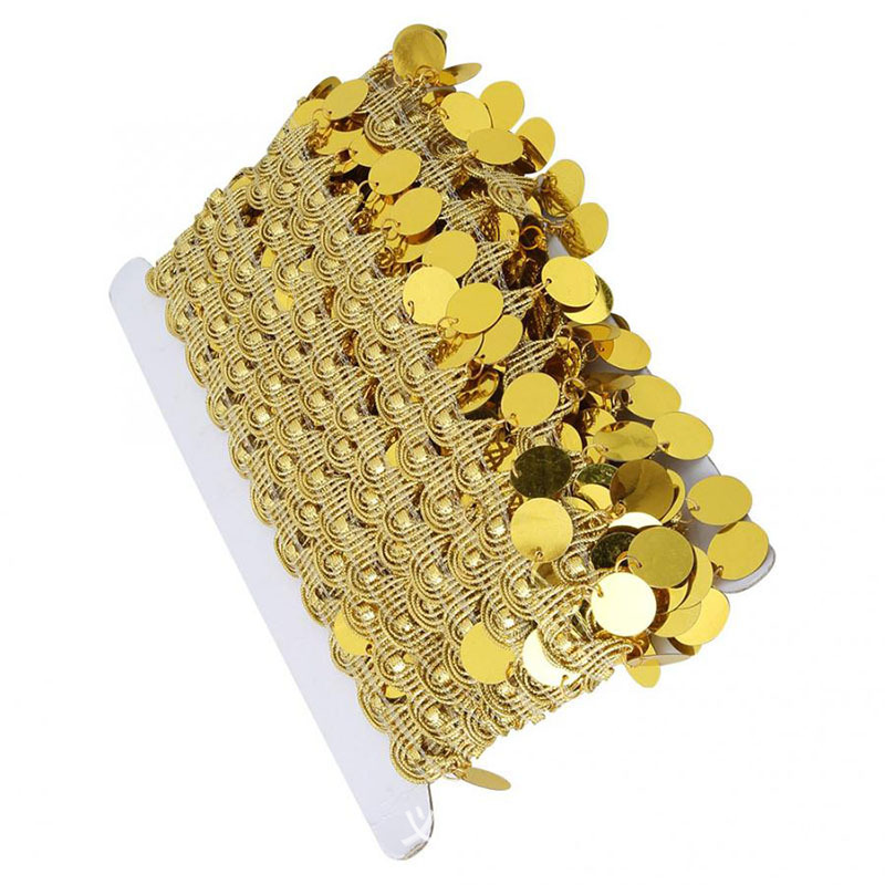 In stock: 3cm laser sequin lace, golden tassel lace, dance costume and accessory lace pic 1