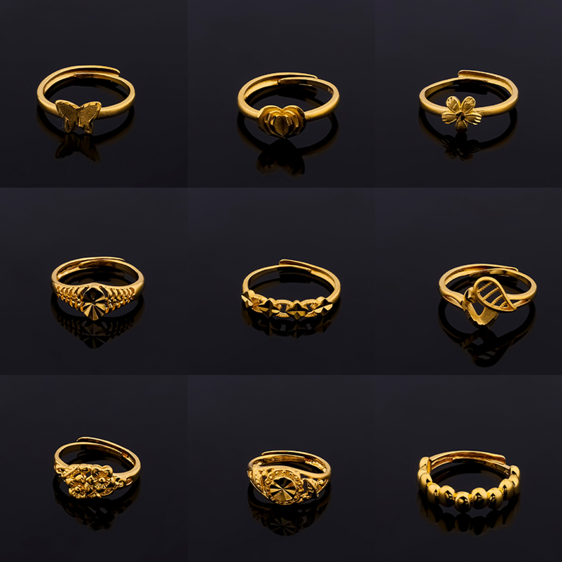 Chuangmei Jewelry offers a simple and retro heart-shaped wedding ring for women, with a 24k gold matte finish and adjustable opening. Wholesale pic 1