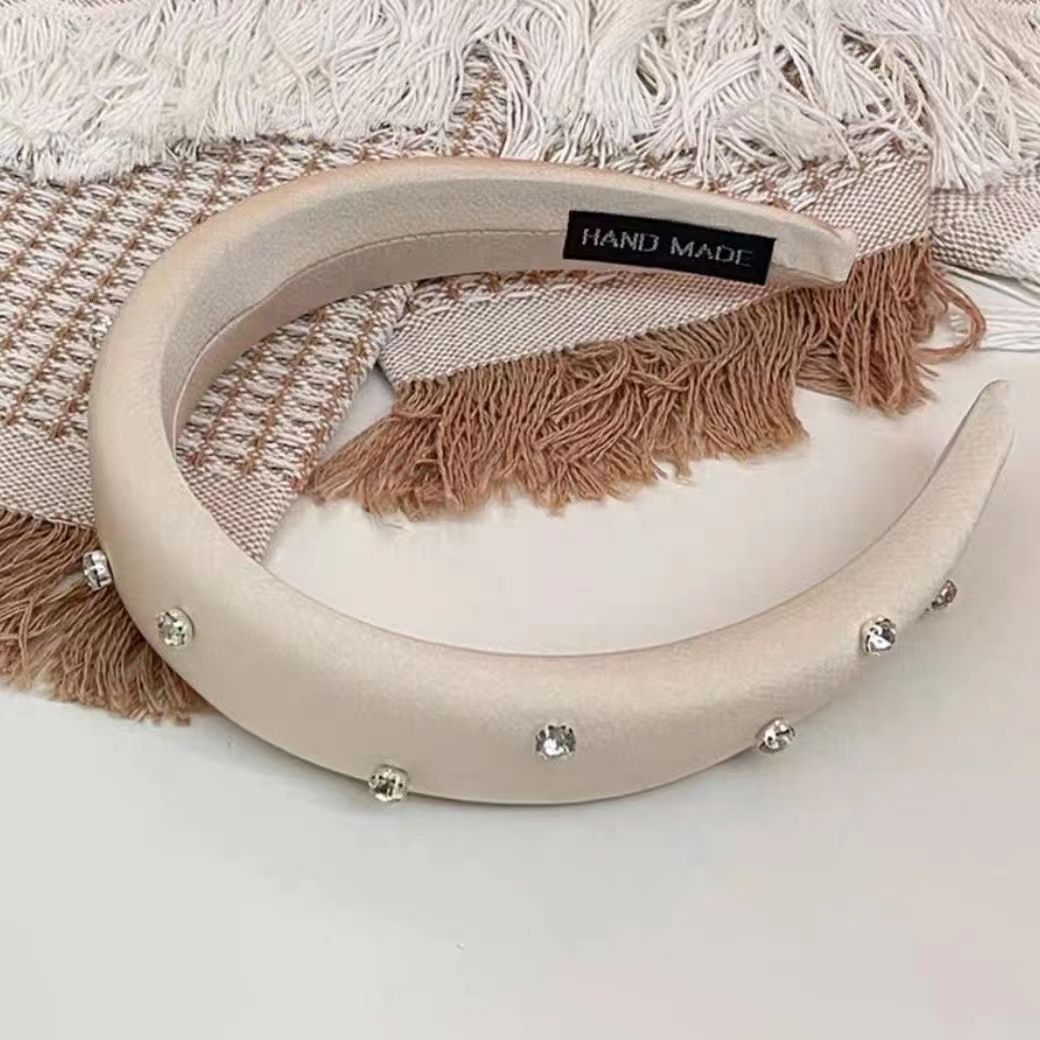 New ins silk satin surface rhinestone pressure headband from Japan and South Korea, high top of the head sponge moisture-making face slimming summer headband hair accessory pic 9