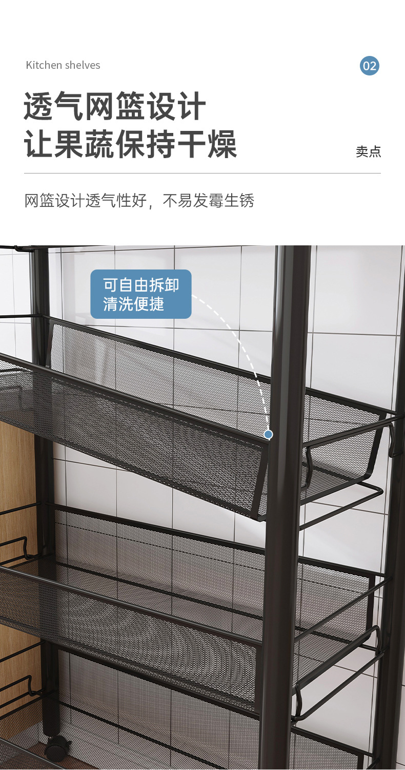 厨房置物架落地多层可移动小推车家用卧室储物架零食收纳架菜篮子详情7