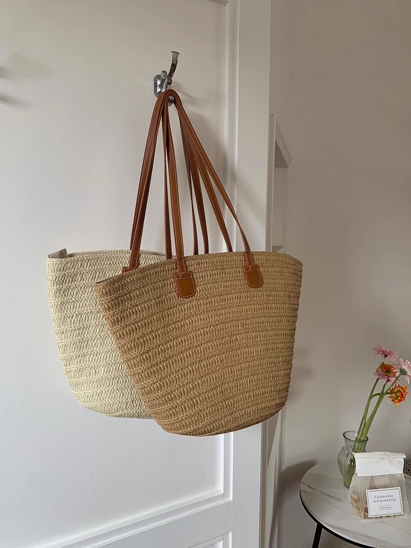 草编包包女大容量2023新款度假沙滩包编织水桶包菜篮通勤托特包潮详情3