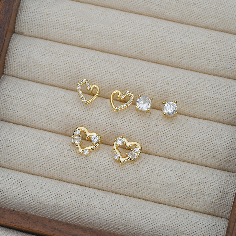 S925银针一卡三对套装耳钉女睡觉不用摘爱心小耳饰ins风学生耳坠详情7