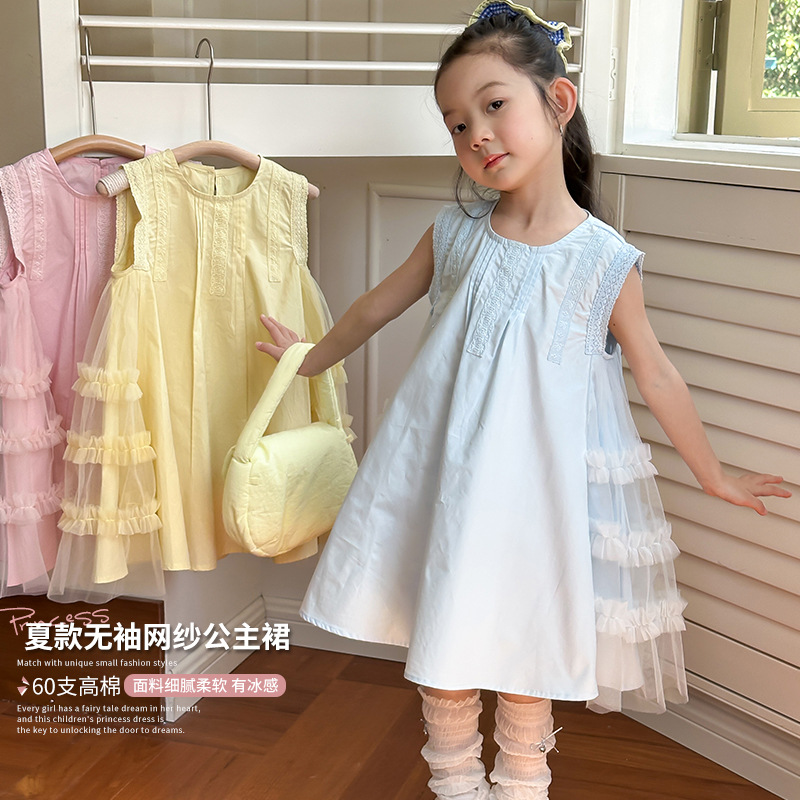 A new summer lace patchwork short-sleeved shirt for girls in 2025, a sweet and fashionable T-shirt for children pic 5