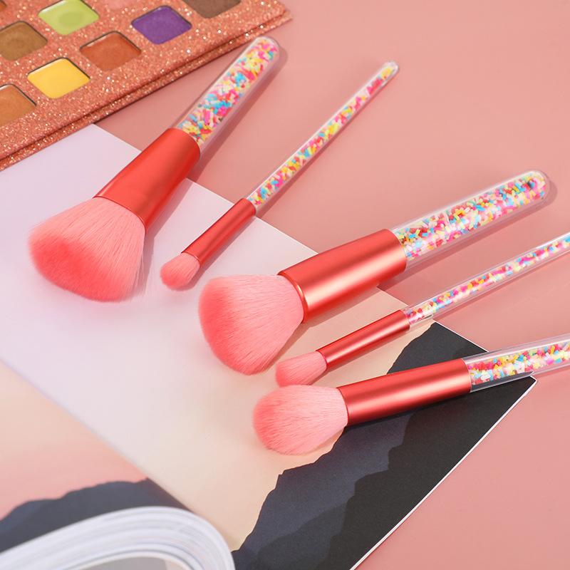 High appearance level 5-piece makeup brush candy set, pink particle rainbow brush, fresh and clean multi-functional makeup brush in stock pic 6