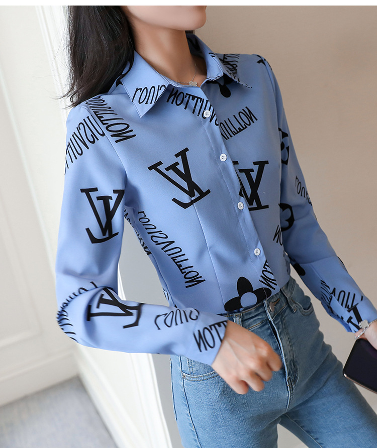 New spring and autumn Korean-style slim-fit shirt for women, long-sleeved printed striped trendy base layer, Hong Kong-style top for women pic 27