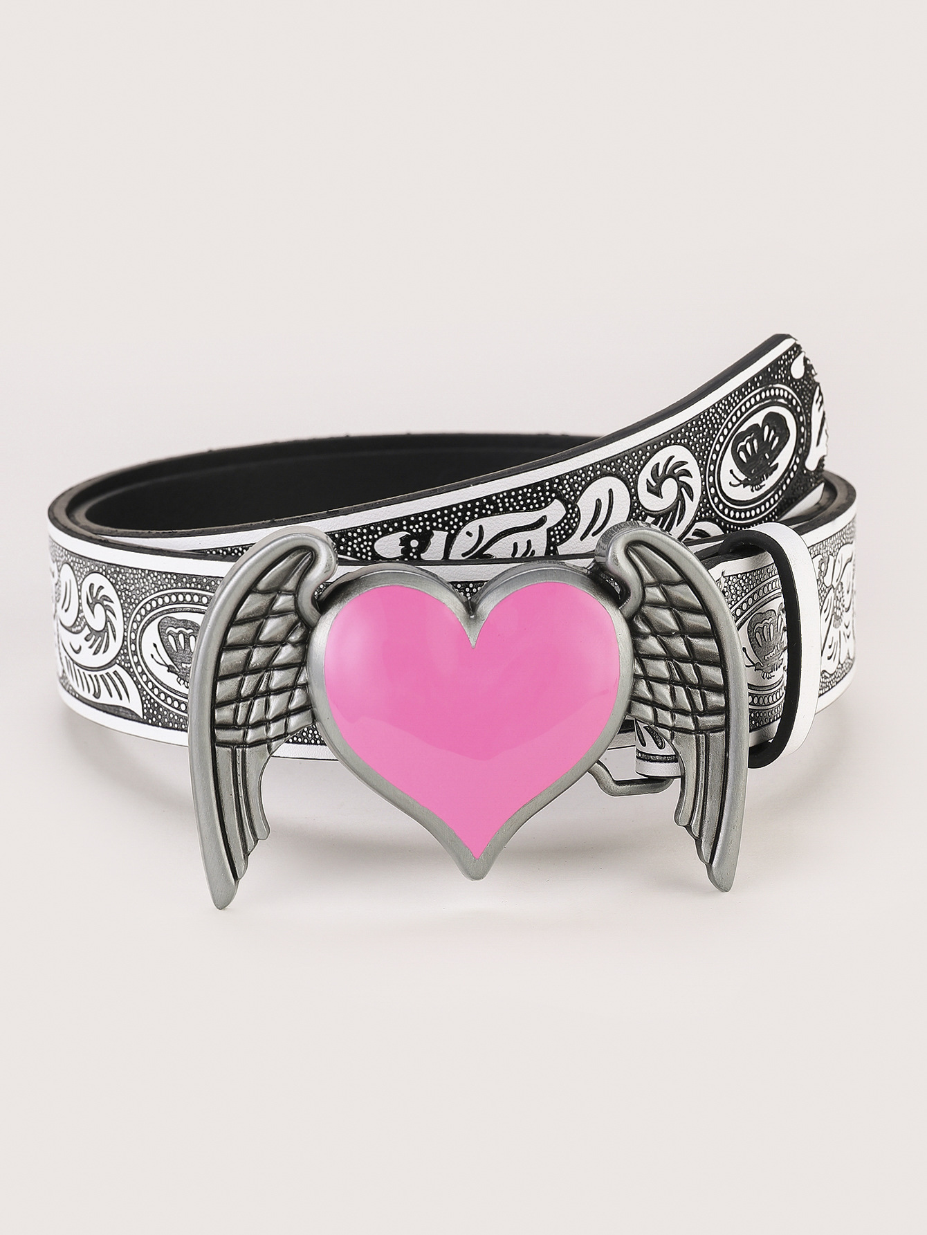 粉色爱心翅膀腰带 女士桃心pu皮革牛仔裤皮带 民族风个性复古腰带详情5