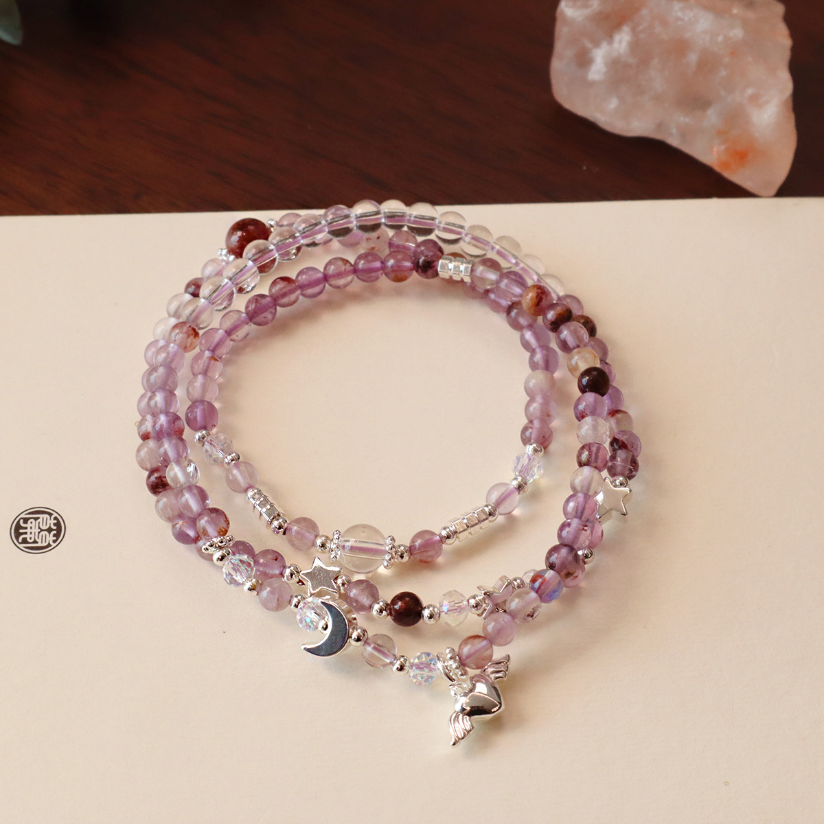 天然紫水晶手链紫幽灵三圈高级感设计黄水晶手串塔晶饰品详情6