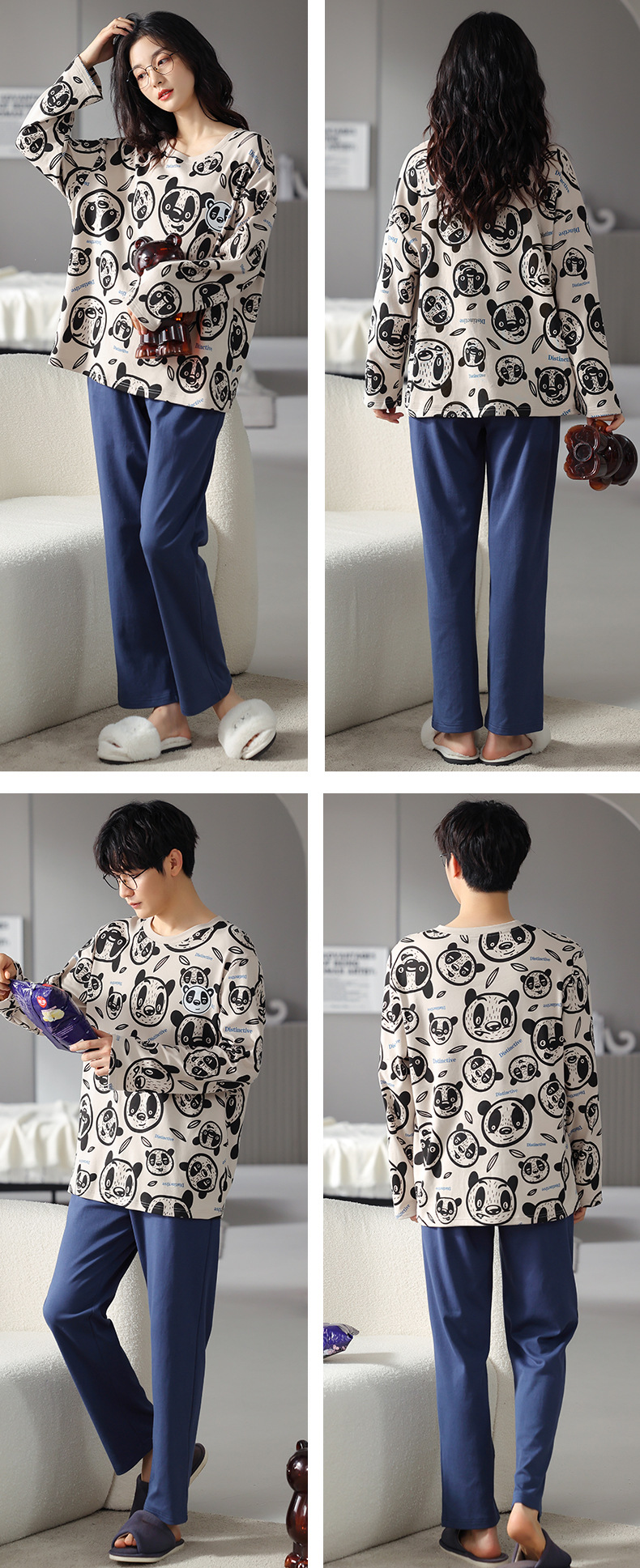 品牌情侣睡衣女长袖纯棉冬季新款韩版男士大码秋冬全棉家居服套装详情43