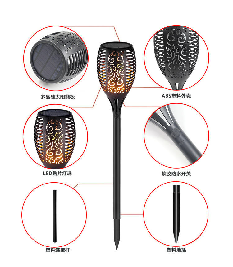Cross-border solar flame light, 96led torch, outdoor garden, lawn and courtyard decorative light, ground plug landscape light pic 3