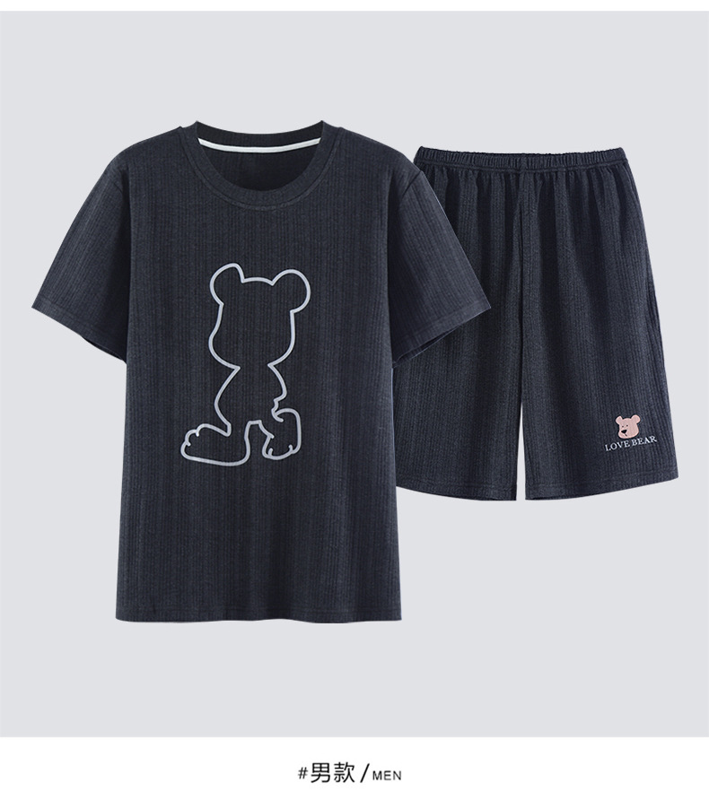 Novedades pareja manga corta pantalones cortos pijamas mujer verano slim algodón peinado hombre traje de hogar suelto casual cartoon pic 143