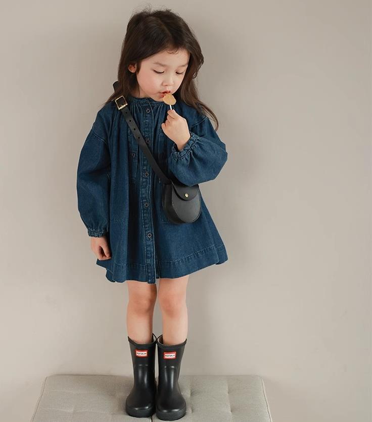 女童裙子立领单排扣水洗牛仔裙连衣裙23春秋装新款外贸童装货源详情8