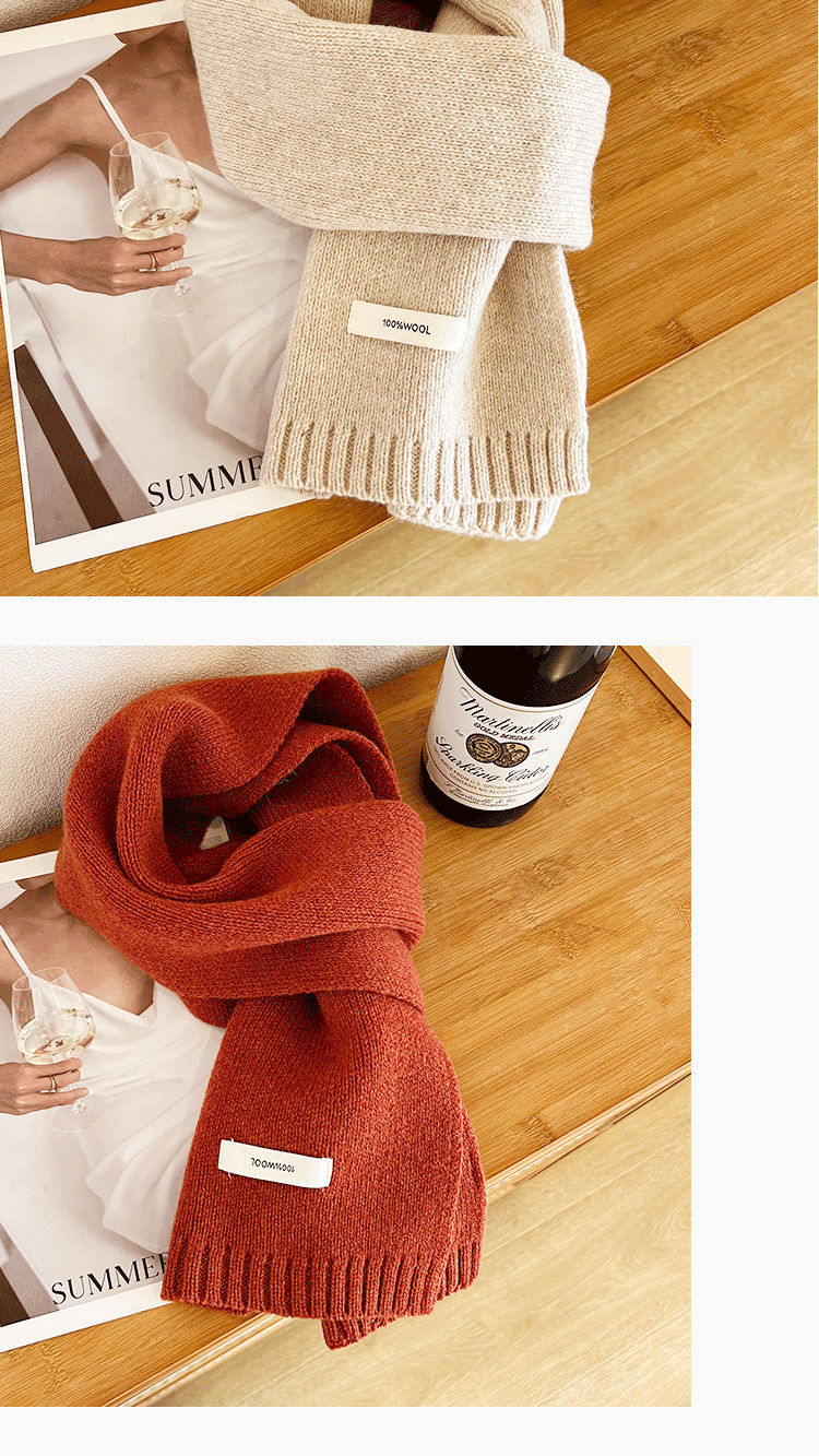 Selected Australian pure wool 100% wool scarf in solid color, versatile for both men and women, new winter warm knitted scarf pic 21