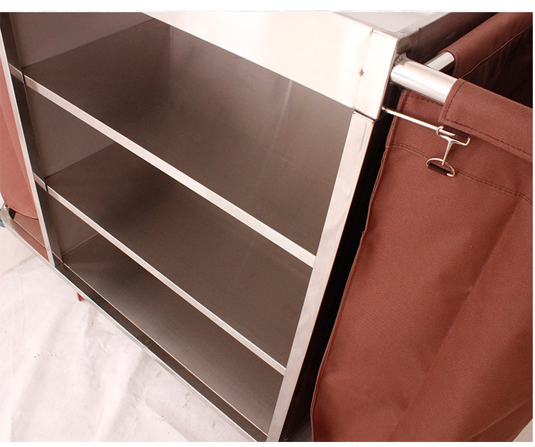 Hotel and guesthouse stainless steel double-sided linen cart, room entrance service cart, hand-pushed cleaning work cart pic 16