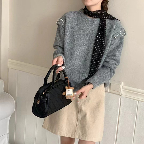 韩版秋冬季百搭圆领套头毛衣女2024新款纯色简约内搭显瘦针织上衣详情16