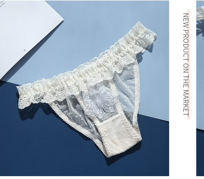 Soft and cute style, soft bra, sweet lace mesh, butterfly embroidery underwear, anti-protruding triangular cup bra set pic 13