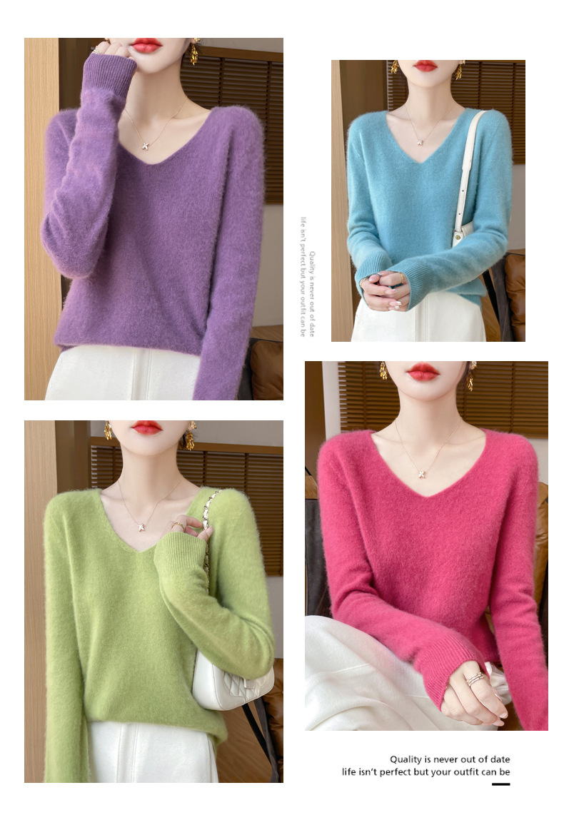 濮院羊毛衫女100纯羊毛一线成衣V领软糯针织上衣外穿显瘦打底衫详情5