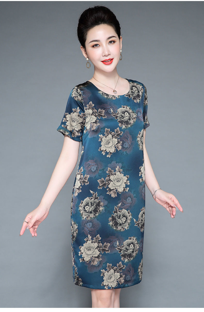 真丝连衣裙女新款绸缎时尚中老年妈妈夏装高端桑蚕丝裙子详情17