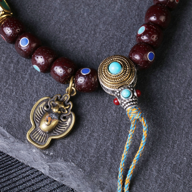 藏式莲花手串玛瑙多宝天珠单圈手链星月金刚大鹏鸟手工编织绳详情18