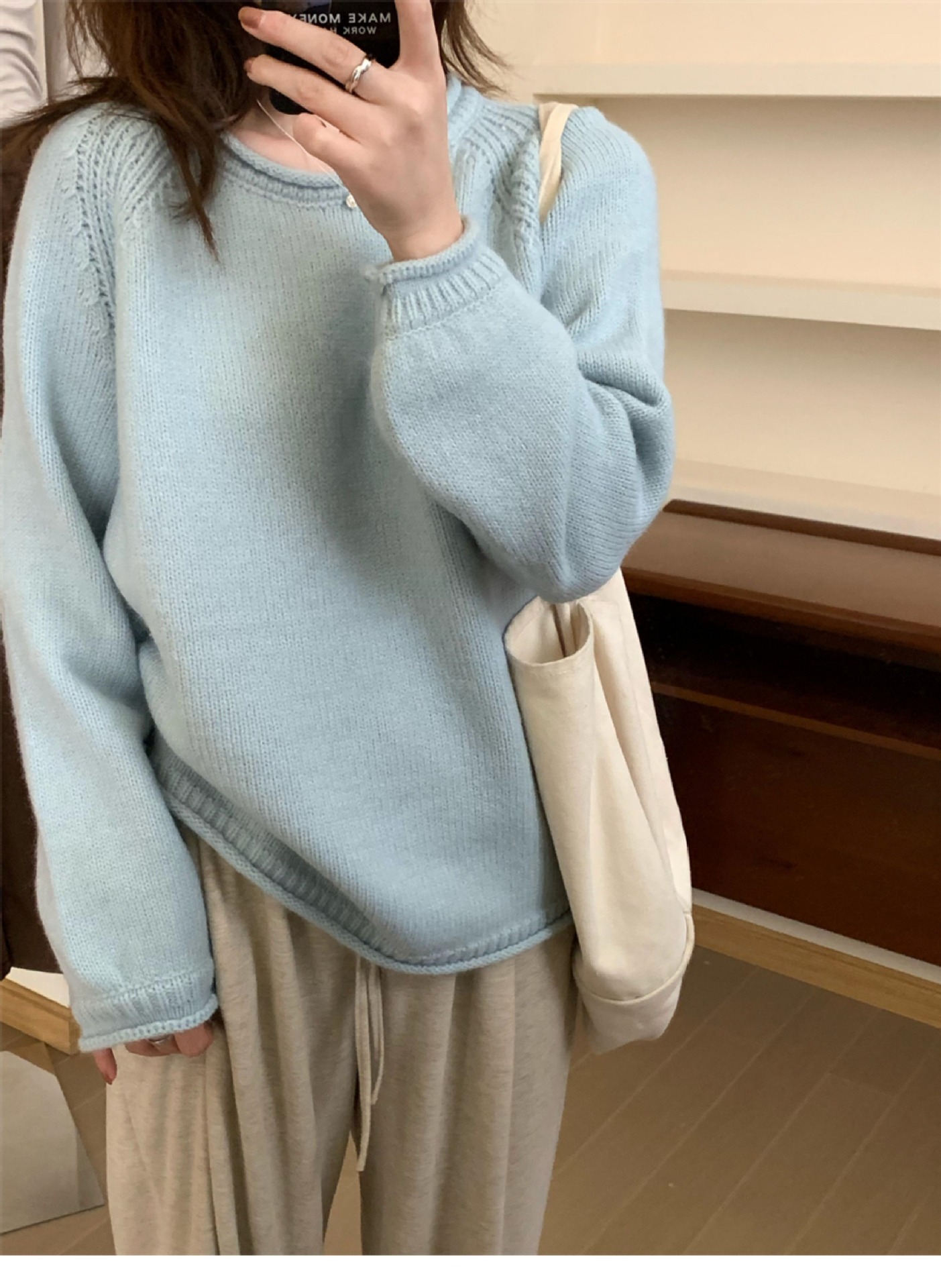 Korean-style puffed solid color pullover sweater for women, gentle and loose knitted top, versatile, laid-back style, fashionable and soft sweater pic 16