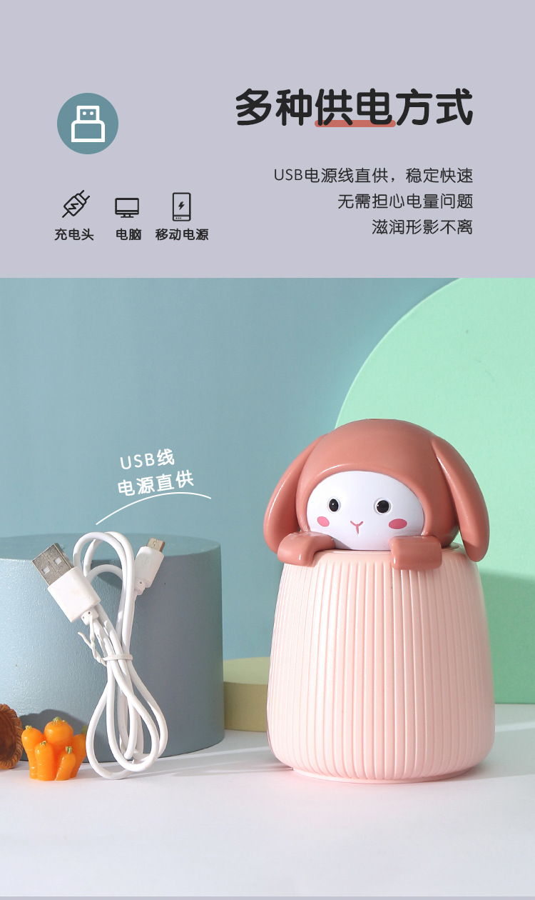 Cartoon Cute Rabbit desktop humidifier, portable charging spray water replenishing device for car bedroom and office, office and bedroom humidifier pic 10