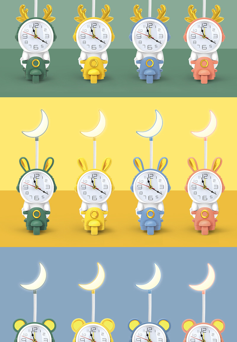 Creative cartoon cute pets, motorcycle charging desk lamp, alarm clock, student reading, eye-protecting charging night light, decorative desk lamp, children pic 13