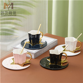 Gradient pearl shell ceramic coffee cup, girlish home breakfast cup, niche European-style ceramic cups and plates with high appearance standards pic 5