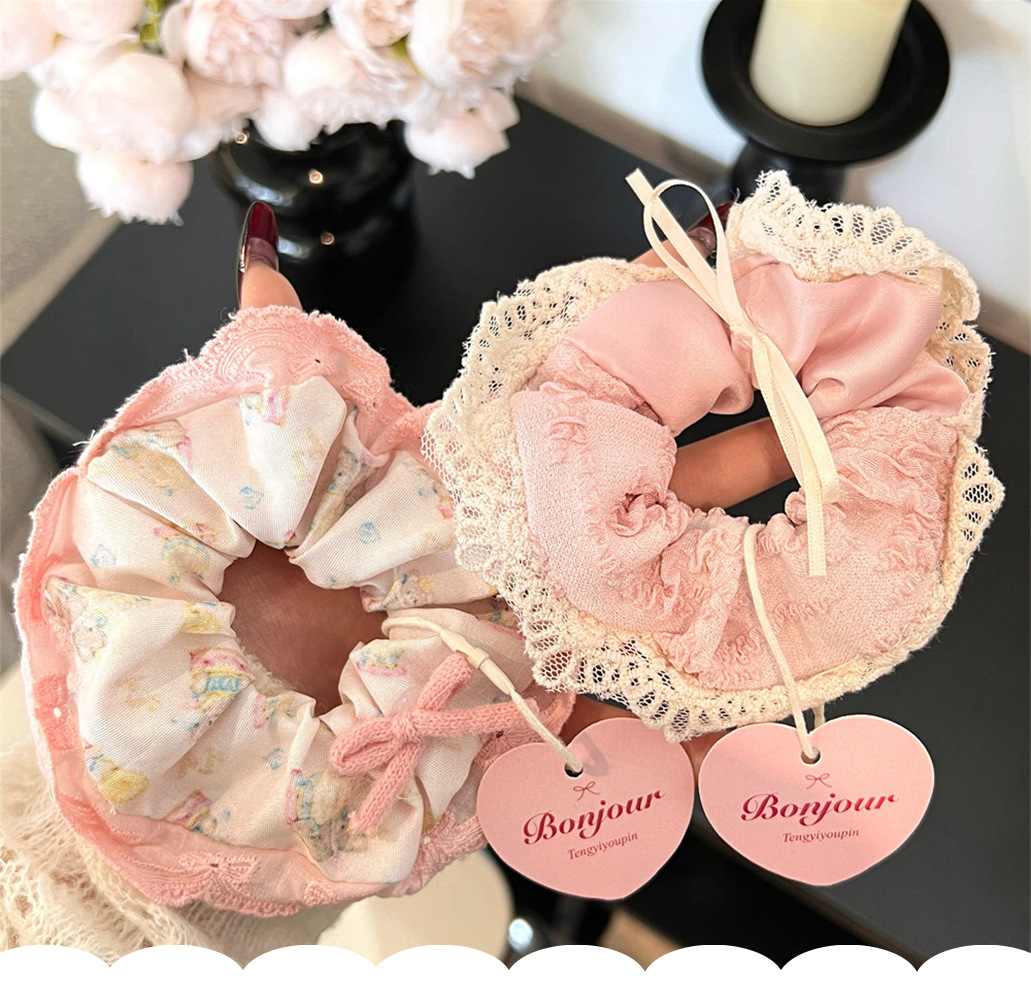 French lace-trimmed large intestine hair band, girlish hair tie, high-elasticity Korean cute hair accessory, bun hair pic 21