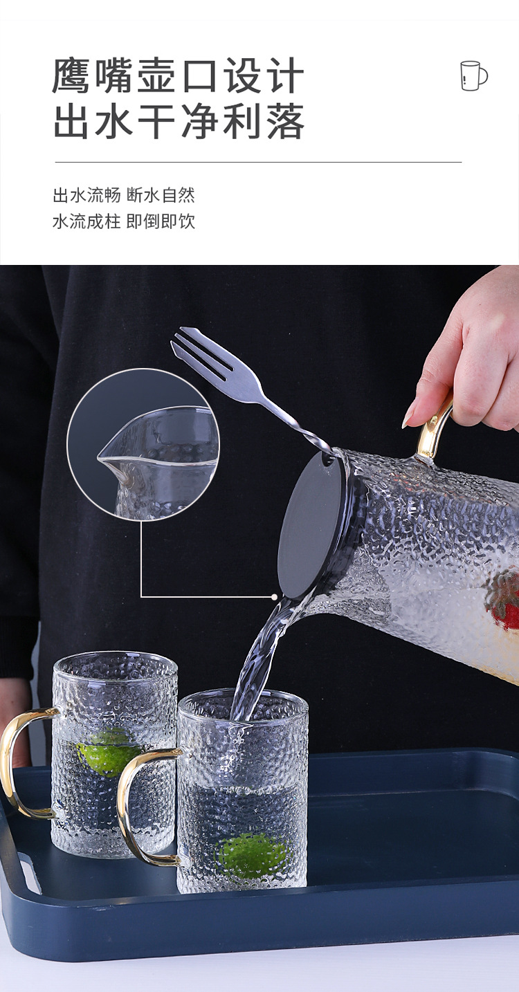 Wholesale of thickened glass hammer-textured cold water kettles, high borosilicate heat-resistant explosion-proof cooling water kettles, cups for drying boiled water and juice jugs pic 7