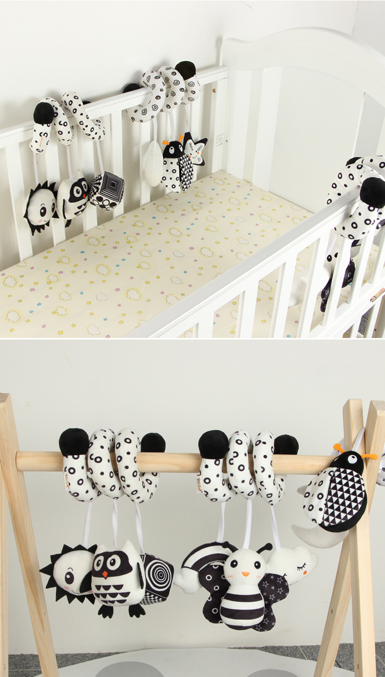 New product launch: Cartoon animal baby crib wrap toys with ringing bells, black and white crib wrap series baby toys in stock pic 8