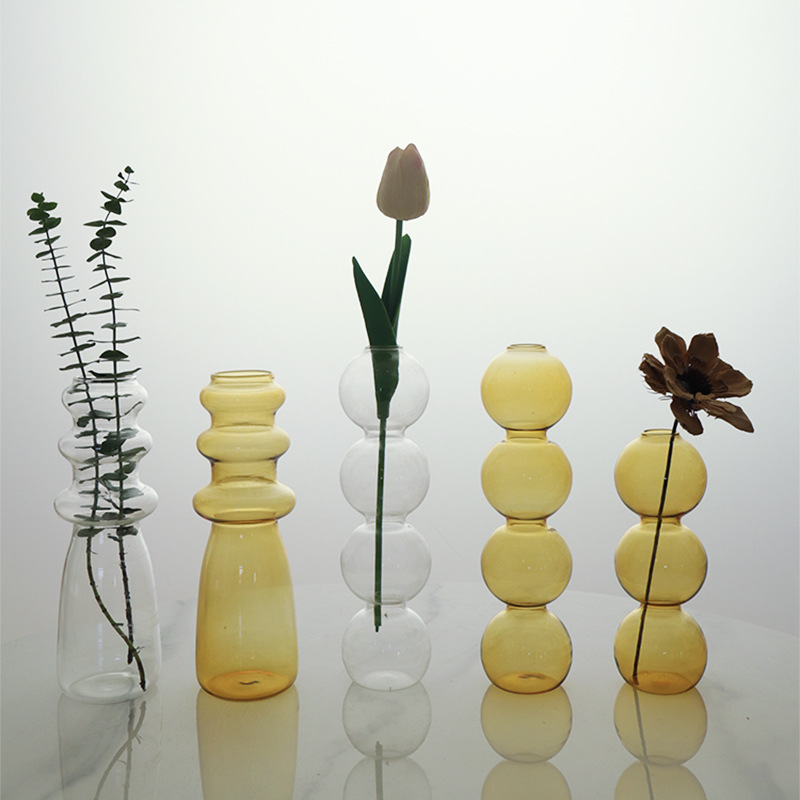 A popular Instags-style glass small vase, a niche hydroponic and hydroponic transparent light luxury bubble decoration for living room flower arrangement pic 2