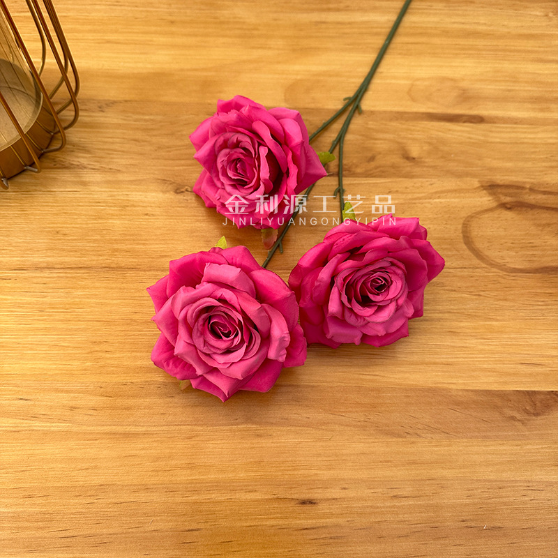 婚庆仿真花3头钻石玫瑰无叶版玫瑰花路引花材弗洛伊德玫瑰瀑布详情13