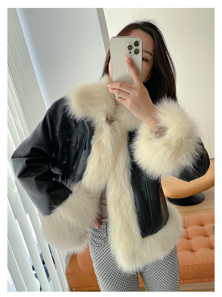海宁秋冬新款仿狐狸毛皮草外套女宽松显瘦短款仿绵羊皮时尚皮衣女详情2