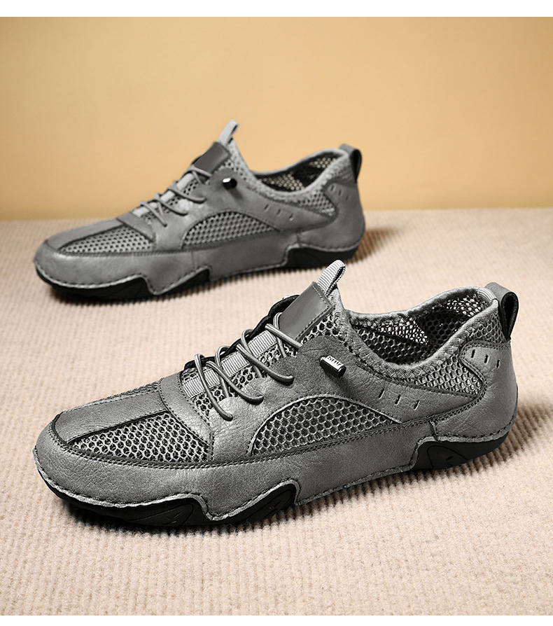 真皮牛皮跨境新款男士休闲运动鞋大码缝制透气网面鞋八爪鱼男鞋子详情41