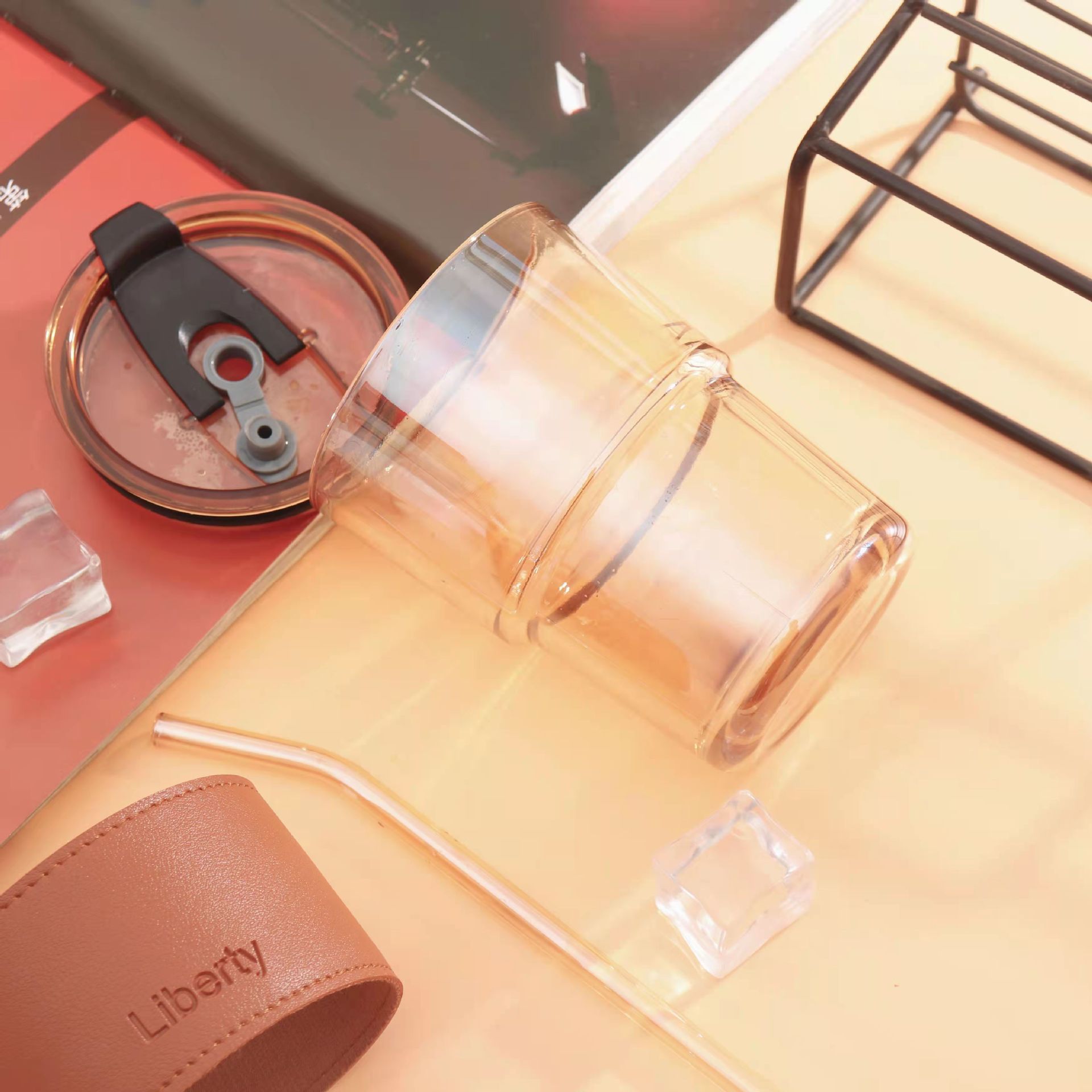 Creative bamboo joint cup, glass straw cup, travel cup, portable glass cup, office coffee cup, opening event gift pic 7