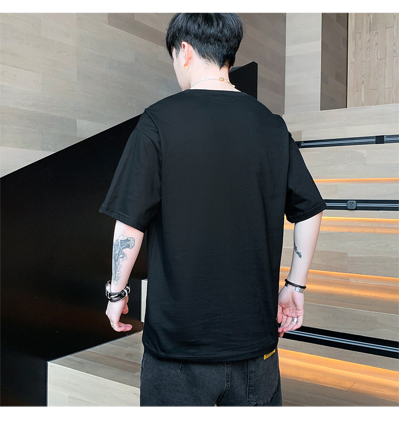 Pure cotton T-shirt for men, summer short-sleeved 2024 new Korean style five-quarter sleeve off-the-shoulder shirt, loose trendy brand short-sleeved large size pic 15