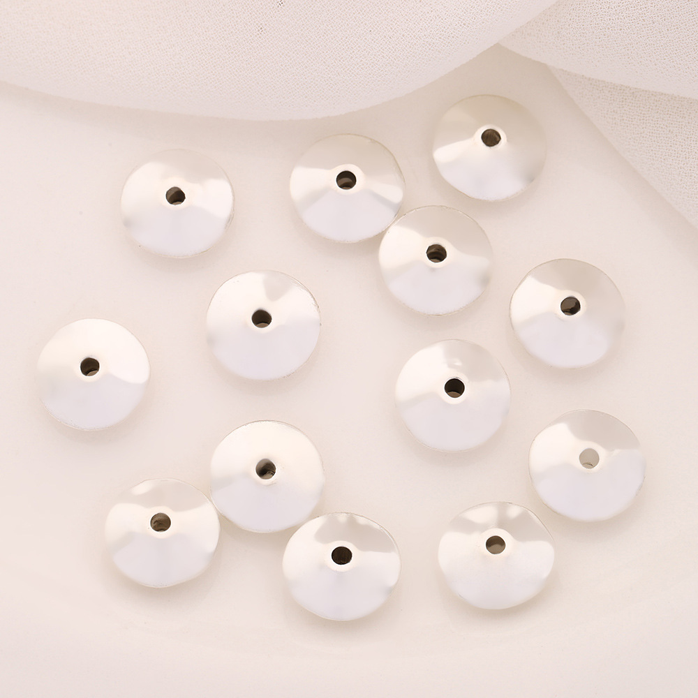 Retro gold and silver flying saucer threaded polka dot perforated spacer beads, simple smooth surface bead diy alloy jewelry accessories pic 3