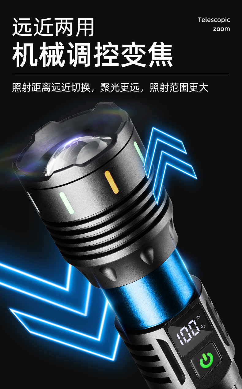 新款荧光强光照明铝合金手电筒白激光灯泡户外探险USB-C充电详情7
